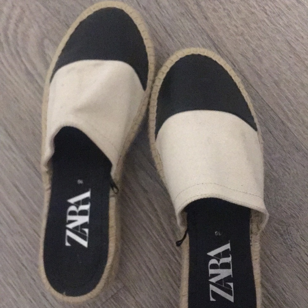 Zara canvas/leather slide sandals
